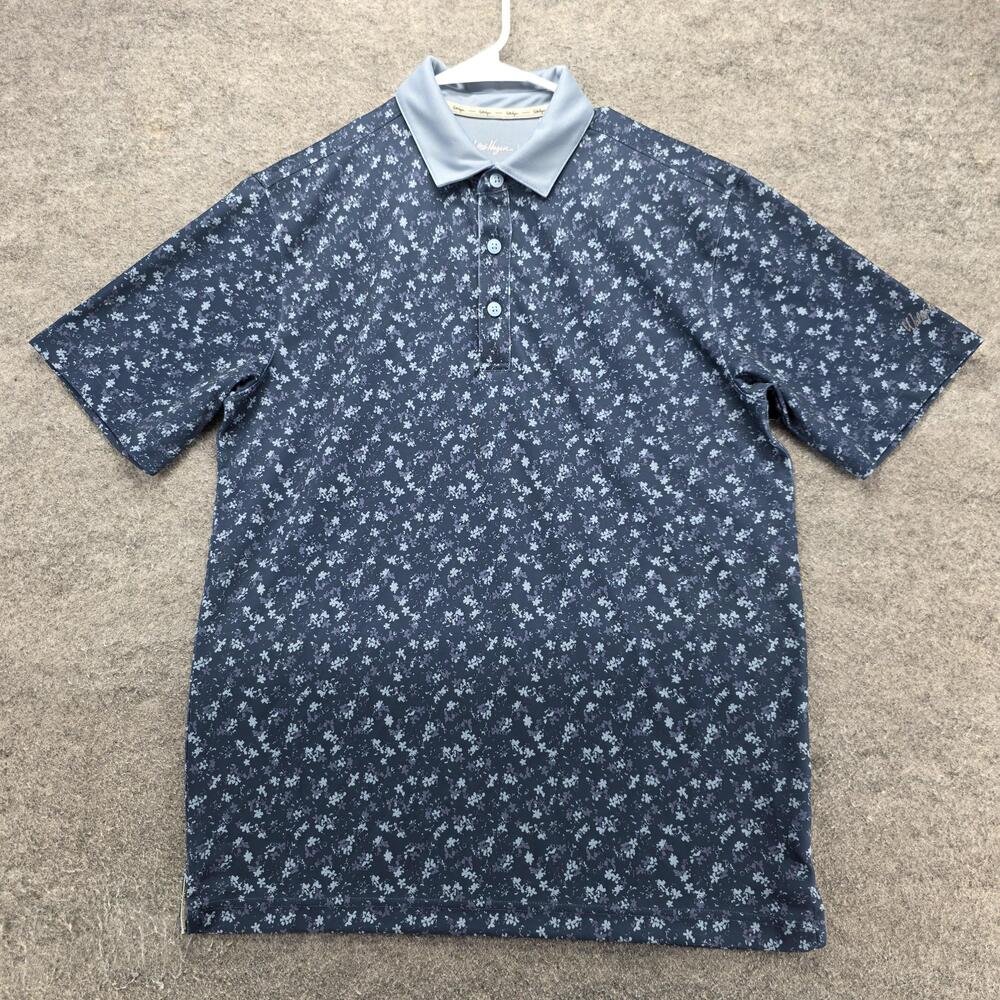 Walter Hagen Polo Shirt Mens S Blue Floral Mesh Polyester Spandex Stretch Golf